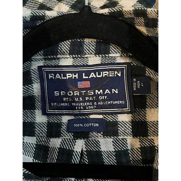 VTG Ralph Lauren Sportsman Shirt Green Cream Black Check Button Down L - Picture 4 of 6